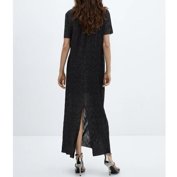 Mango Lurex Opening Maxi Dress Black Short Sleeve Shimmery Event Prom 6 NWT - Picture 4 of 16